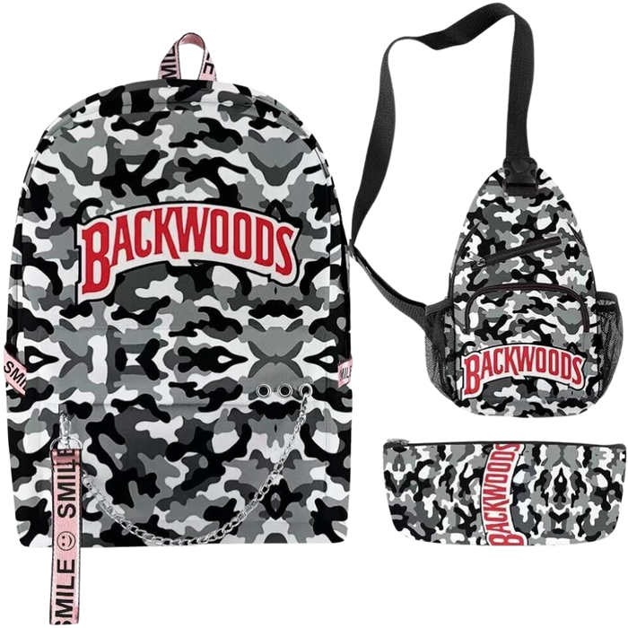 Backwoods Backpack – 3 Piece Set – Smell/Waterproof – Grey Camo